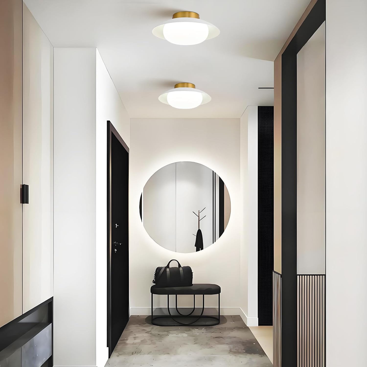 Modern LED Semi Flush Mount Ceiling Light Fixture,Energy Saving 24W Non Dimmable,White and Gold,Easy to Install,for Hallway Bedroom Kitchen Bathroom Closet Entryway Laundry Room,5000K(11.81")