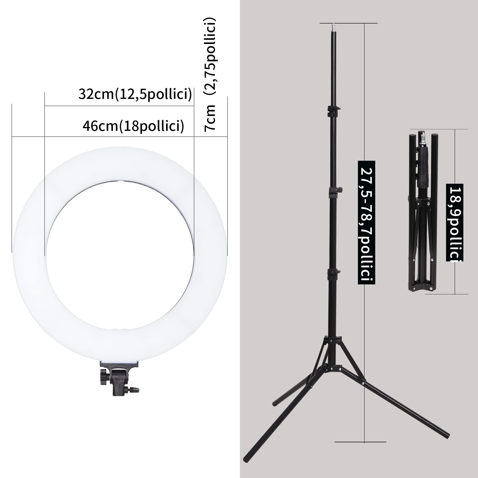 LED Luce Anulare 18" 60W Dimmerabile con Stativo per Fotografia Studio Ritratto Trucco