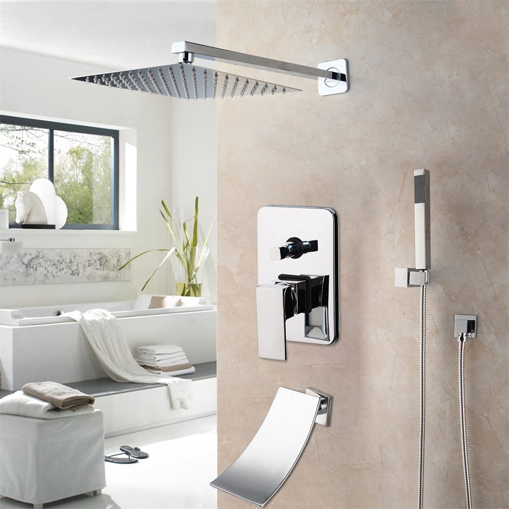 16 Zoll Regendusche Wasserhahn-Set, Badewannen-Duschkopf mit Handbrause, geeignet für Badezimmer, Duschraum