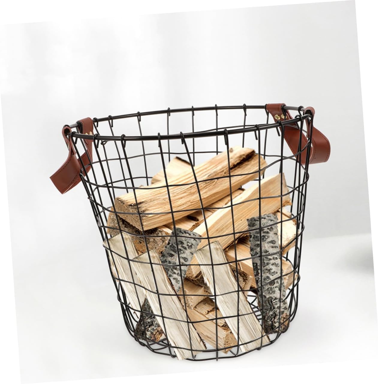 MERRYHAPY Large Wire Storage Basket Round Firewood Rack Basket Metal Laundry Hamper