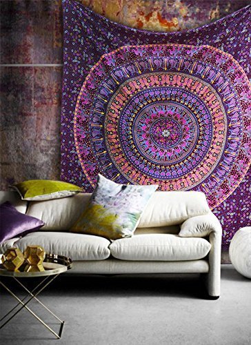 Textile Work Creations Twin Hippie Mandala Bohemian Psychedelic Intricate Floral Design Indian Bedspread Magical Thinking Tapestry 84x54 Inches,(215x140cms) Maroon Pink-image-13