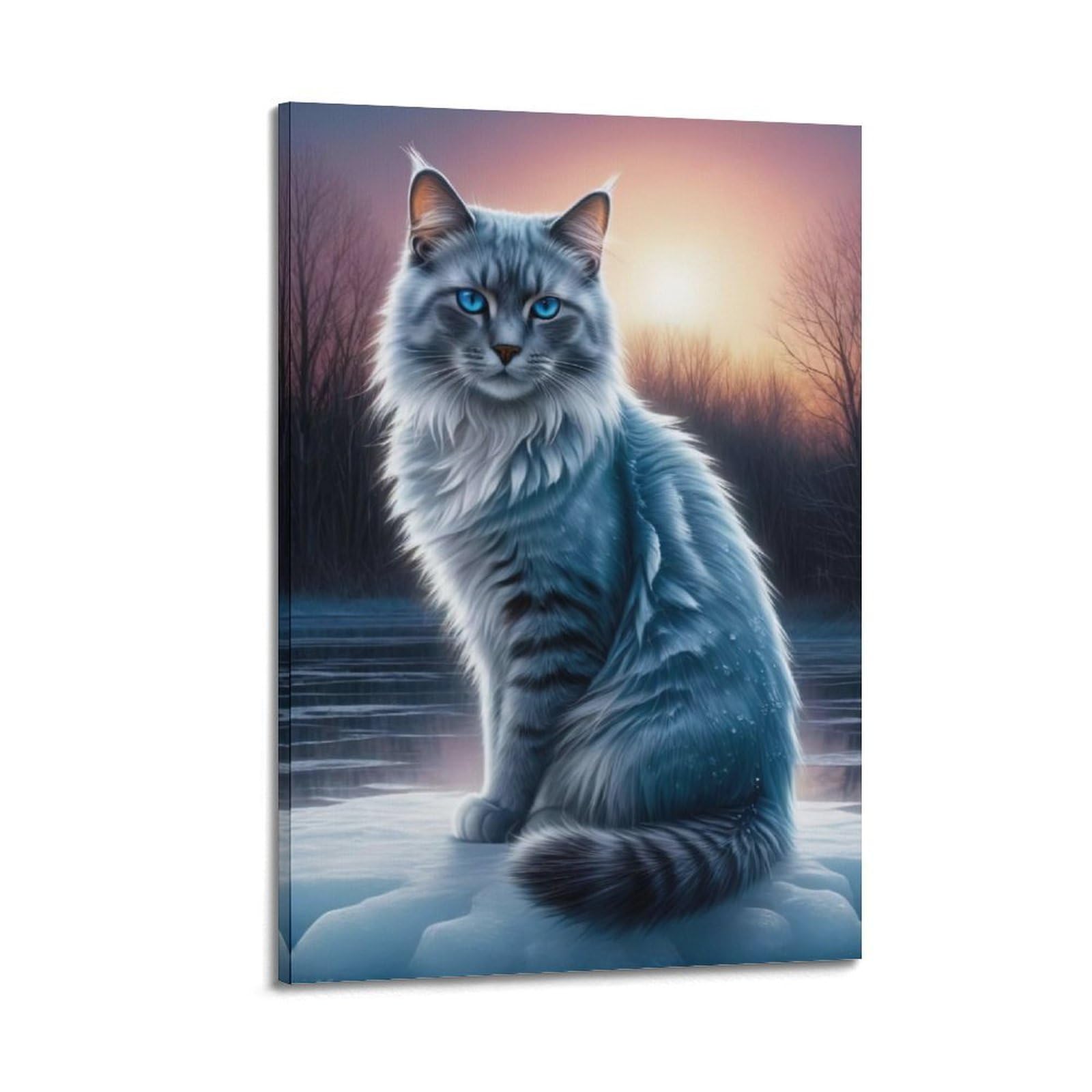 ZSZWHJ Animal Artwork Poster White Cat by The River Poster Decorative Painting Canvas Wall Posters And Art Picture Print Modern Family Bedroom Decor Posters 20x30inch(50x75cm)