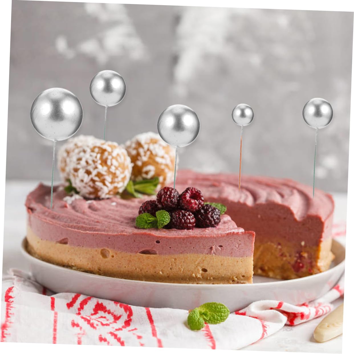 Amosfun 120 Stk Kugelkuchen Dessert-Topper Cupcake-Topper aus Schaumkugeln Kuchen Topper party dekoration birthday cake decoration Kuchenverzierungen Kuchendekorationen Eisendraht Silver