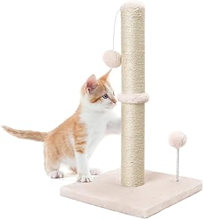 Dohump Cat Scratching Post, 54cm Tall Indoor Claw Scratcher with Premium Natural Sisal Rope, Heavy Base Covered Soft Smooth Plush for Kittens, Beige