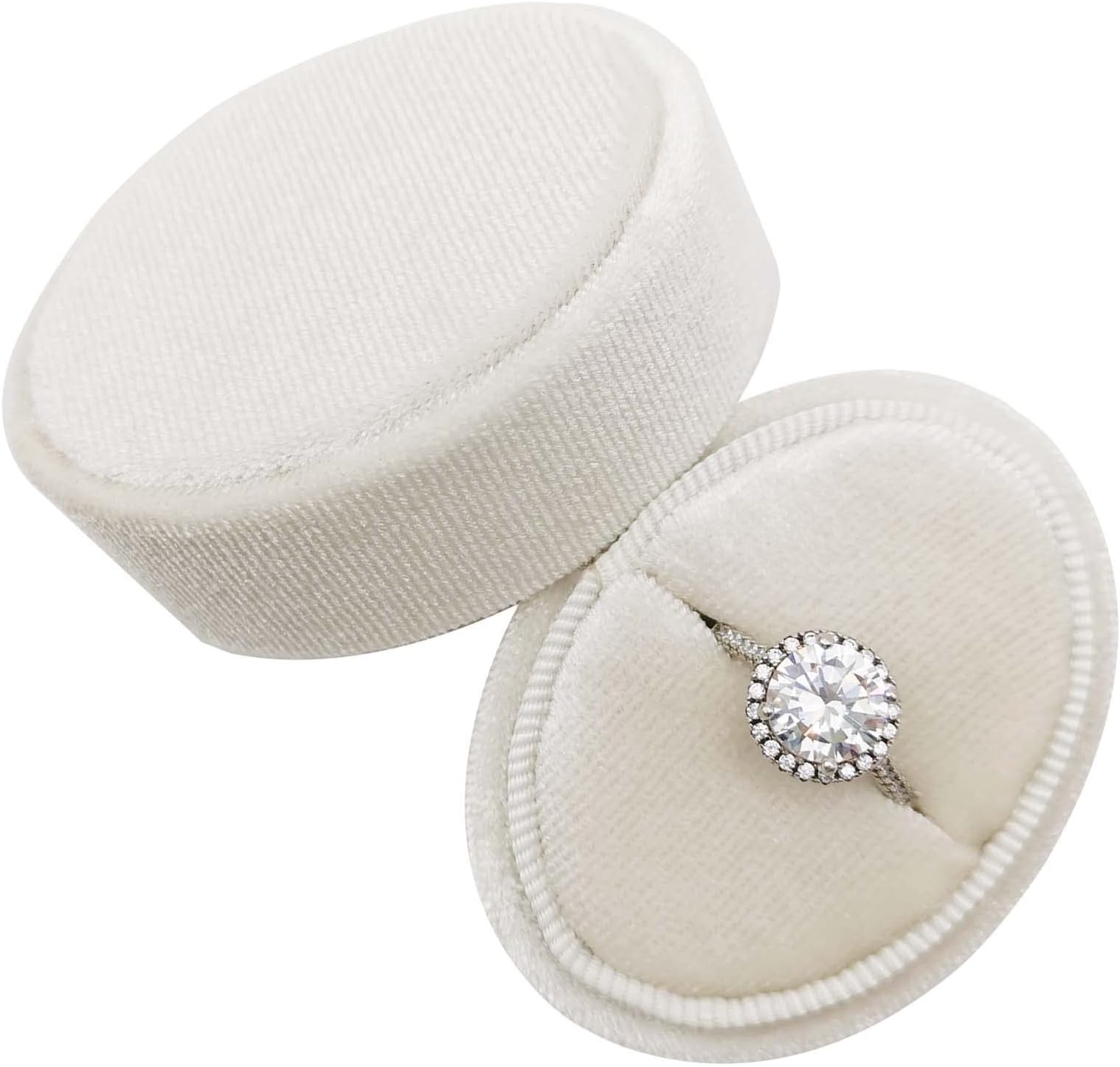 BeatilogBeatilog Oval Velvet Ring Box - Premium Wedding Proposal Ring Display Vintage Handmade Wedding Rings Storage Holder Jewelry Organizer Gift Case for Engagement, Christmas,Ceremony (Beige)