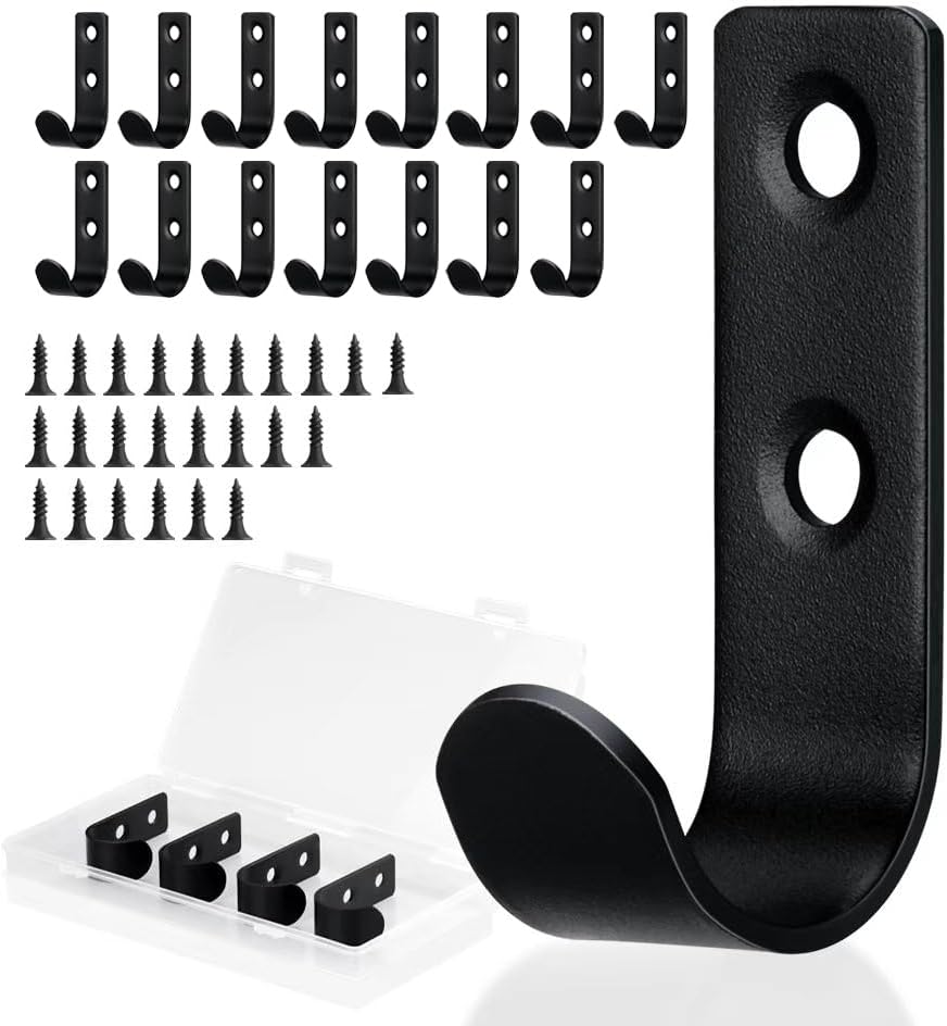 15 Pack U Shaped Wall Hooks for Hanging Coats Bags and Keys, Single Robe & Towel Hooks Stainless Steel Utility Hooks for Hats Indoor Outdoor. Matte Black.