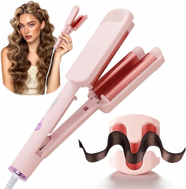 CHIKYO Upgraded 3 Barrel Hair Crimper Waver - 32mm Rovy Wave Curling Iron, 1.25 Inch Ionic Curling Wand, Deep Waver Hair Curler Hot Tool with Ceramic for Women, Dual Voltage, Easy to Use