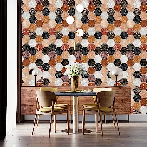 Image of Hexagon Brown Texture Self Adhesive Wallpaper Peel & Stick, Waterproof, Scratch Resistant 41cm x 244cm