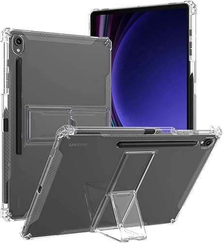 Miimall Funda transparente compatible con Samsung Galaxy Tab S9 con soporte, TPU ultrafina, cobertura completa, cojín de aire, a prueba de golpes,