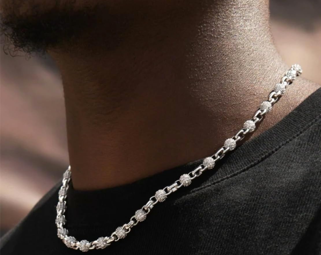 GLD Shop Iced Ball Chain Necklace - 4MM/6MM Sizes - 16/18/20/22 Inch Lengths - Gold/White Gold - Unisex
