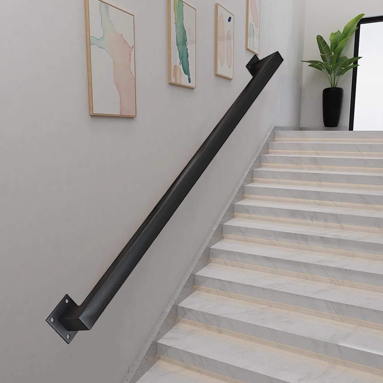 Rampe d'escalier murale de 280 cm en fer forgé noir style industriel