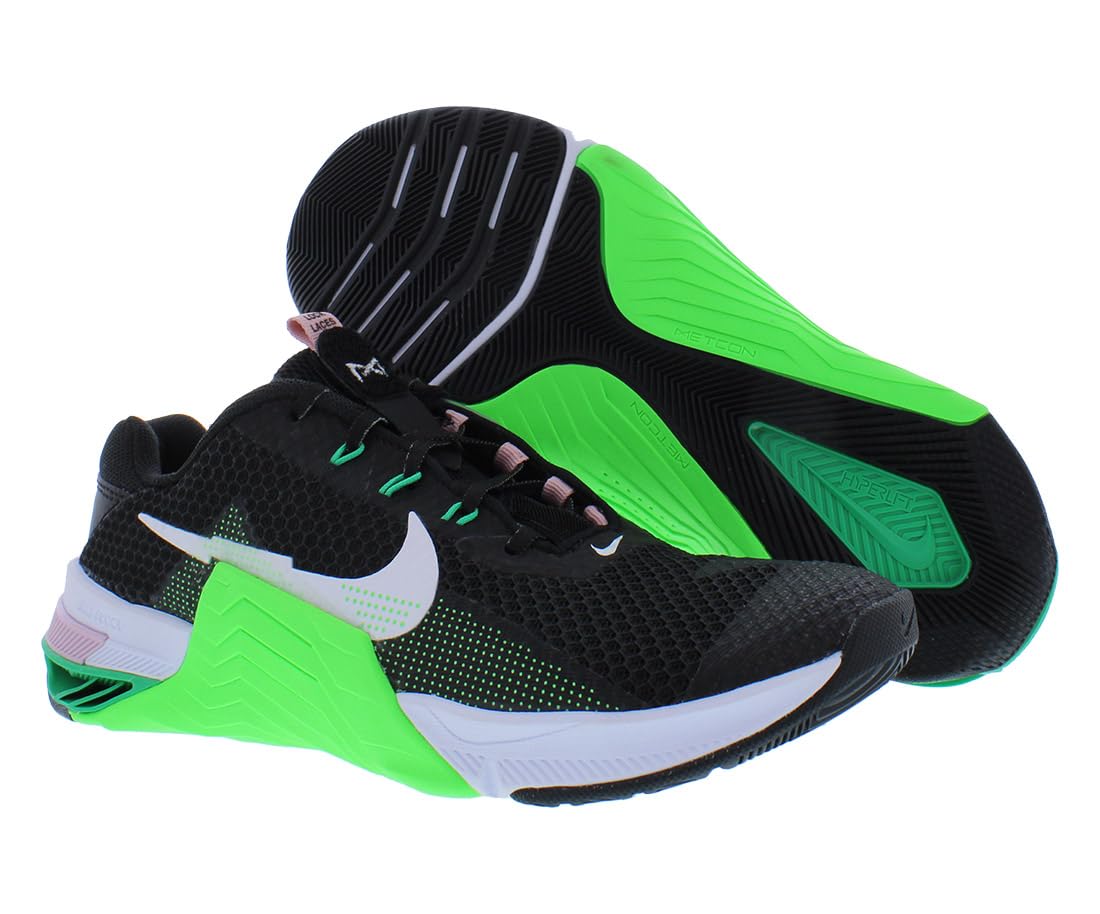Nike Womens Metcon 7 Training Shoe, Black/White/Green Strike, 8.5 US