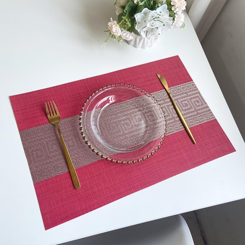 Image of Dining Table Placemats & Runner Set - Heat Resistant, Washable & Stain Resistant Woven Vinyl Mats | Table Runner & 4 Placemats Set for Stylish Dining (45x30 cm Placemats, 180x30 cm Runner)