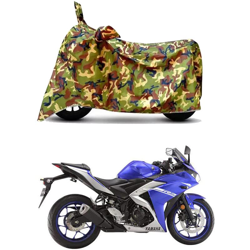 Image of Waterproof 100% PVC Coated Full Bike Scooty Two Wheeler Body Cover Compatible for Yamaha YZF R3 STD /UV-Rays /Heat Protection /Birds Dropping /Scratchproof /Dust Proof [6X6 Jungle Print]