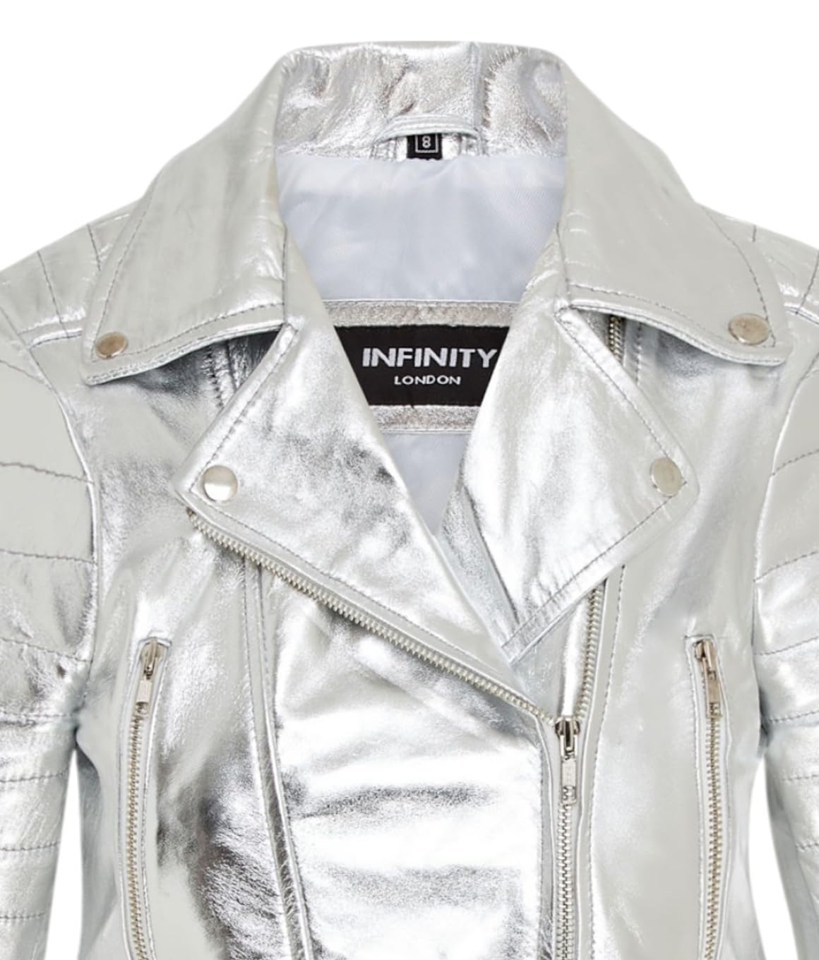 Infinity Leather Chaqueta de Cuero Auténtico Estilo Motero Chic Estilo Gótico con Cuerpo Corto Para Mujer