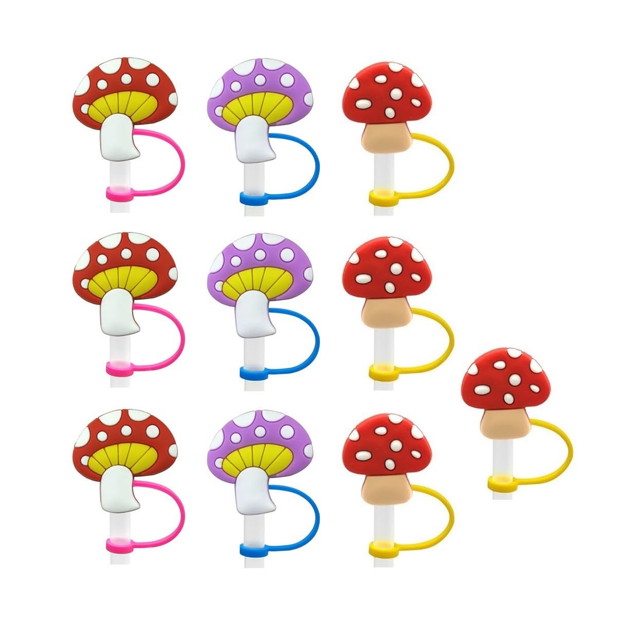 YLWX 10 pcs Fruit Straw Toppers Straw Tip Covers Water Bottle Decorations Drinking Cup Reusable Straw Dust Protector(Mushroom)