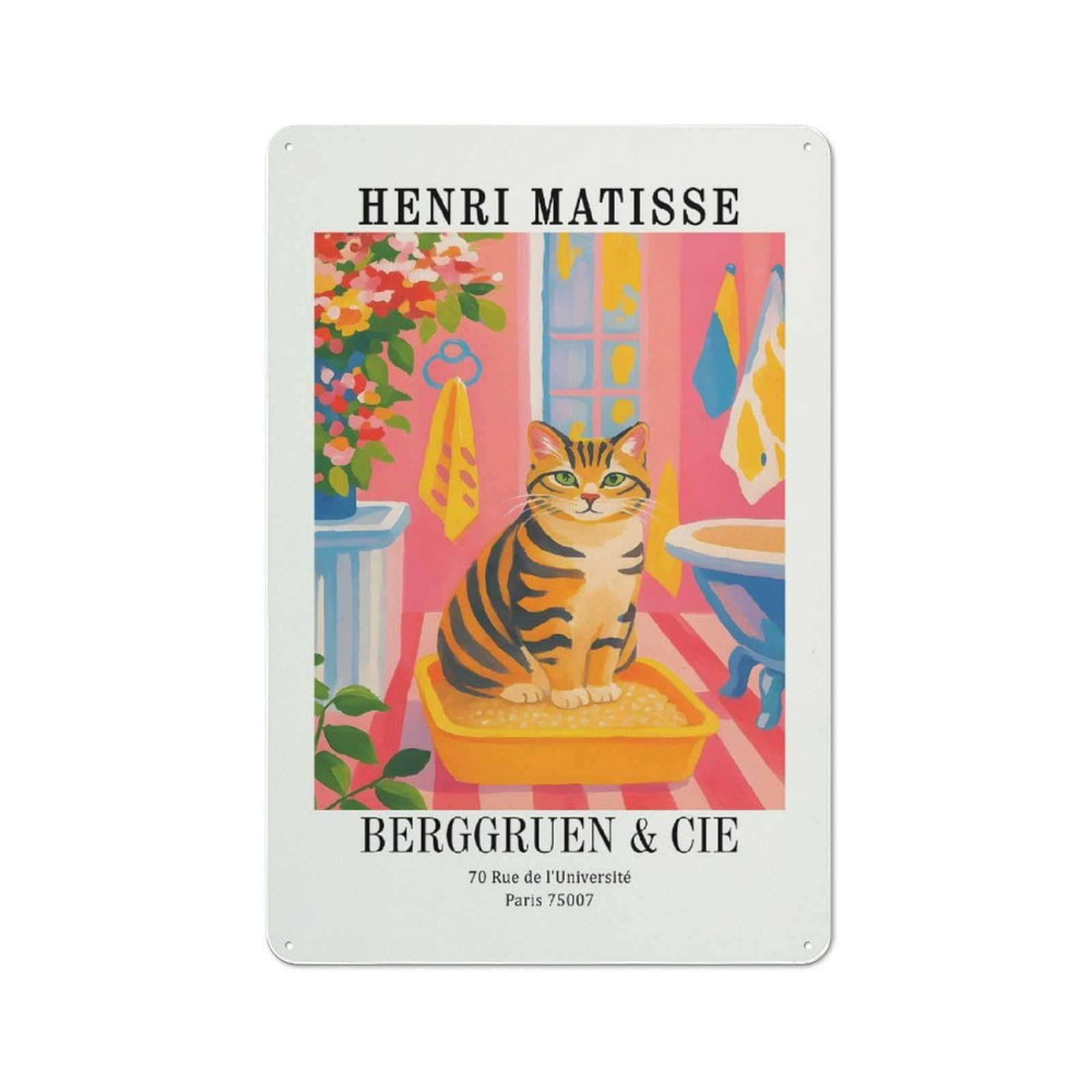 Junmoney Style-13 Henri Matisse Cat Art Print Tin Sign 30X20cm For Workshop Wall, Vintage Wall Decor, For Metal Sign Collectors, For Garage And Workshop Walls
