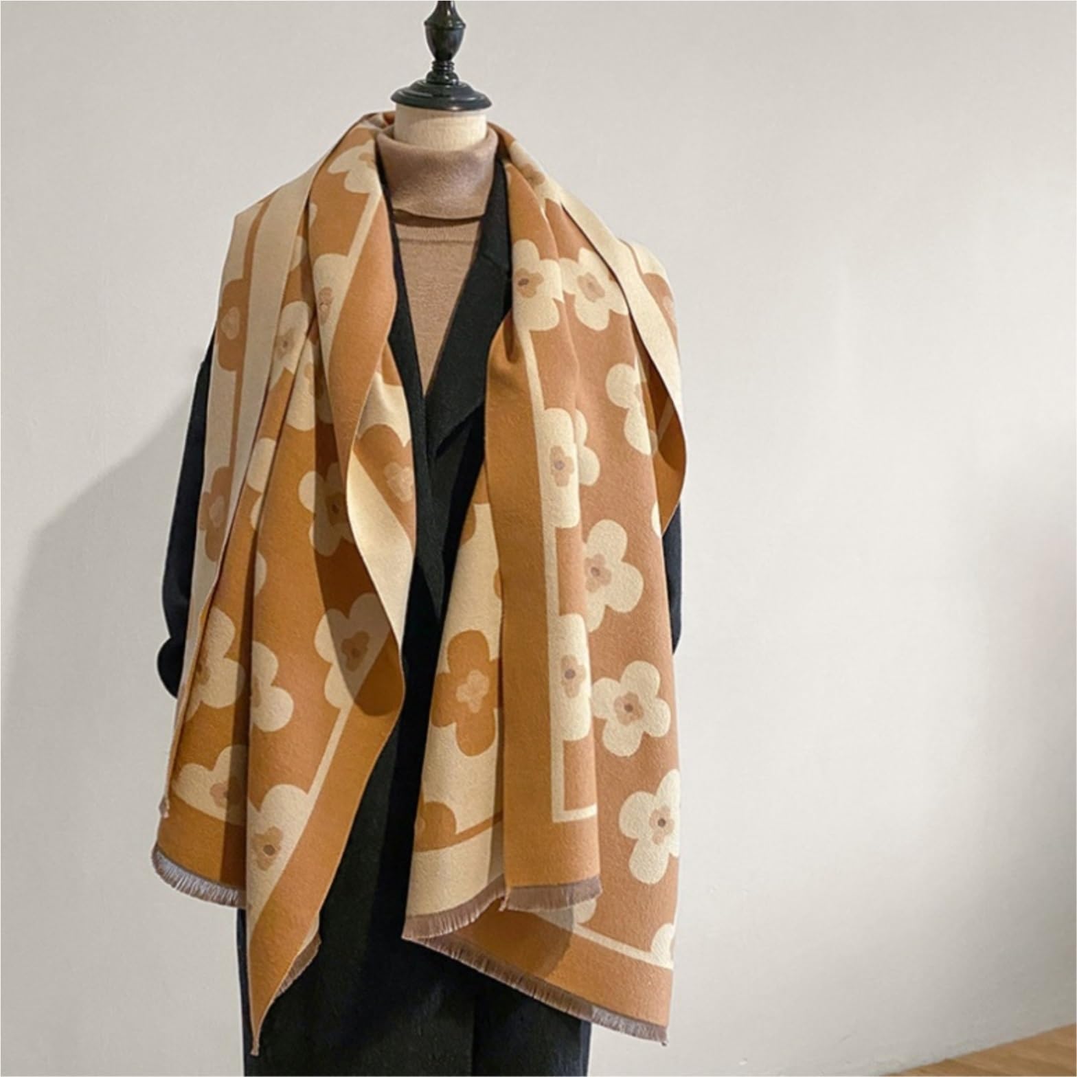 Bufanda Chal Bufanda Cálida De Doble Cara Con Estampado Floral, Chal Grueso Suave Para Mujeres De Otoño E Invierno Suave y Cálida