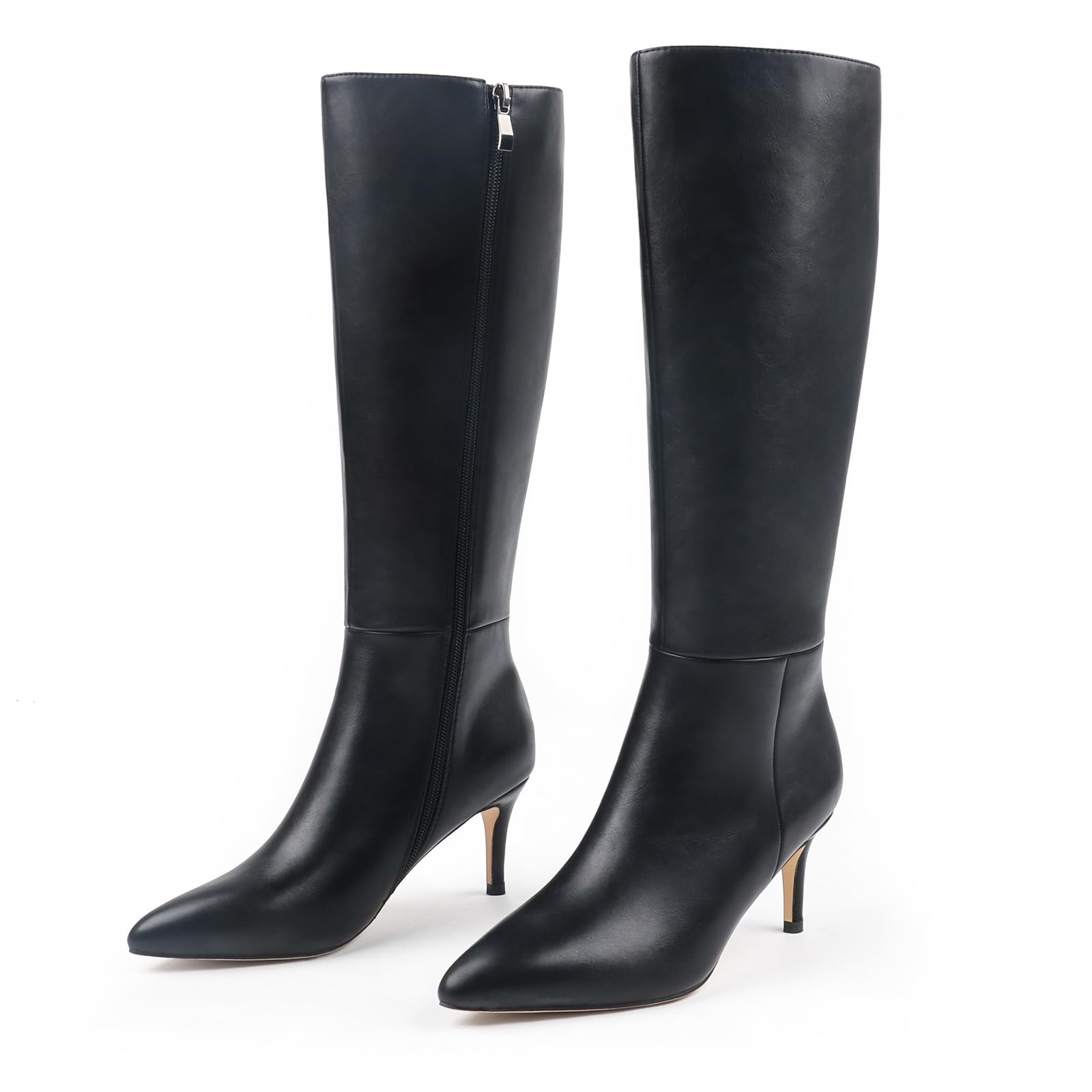 JOY IN LOVE Womens Knee High Tall Boots 2 75 Stiletto Heel Pointed Toe Zipper Boots
