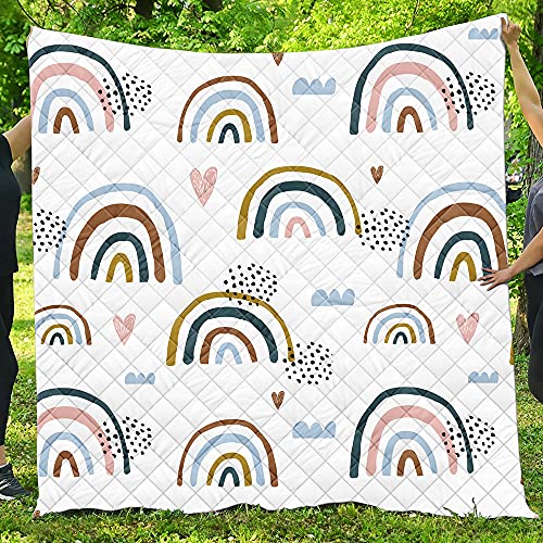 Chickwing Colcha de Verano Colcha Acolchada para Cama, Multiuso 3D Arcoíris Edredón Manta de Dormitorio Reversible Suave Colchas para Primavera Cama Matrimonio Individual (Blanco,150x200cm)