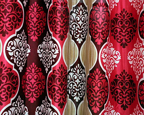 Image of Exporthub 2 Pieces Fancy Design Maroon Floral Polyester Eyelet Window Curtains - Length 5 Feet, (EHSPR715 54)