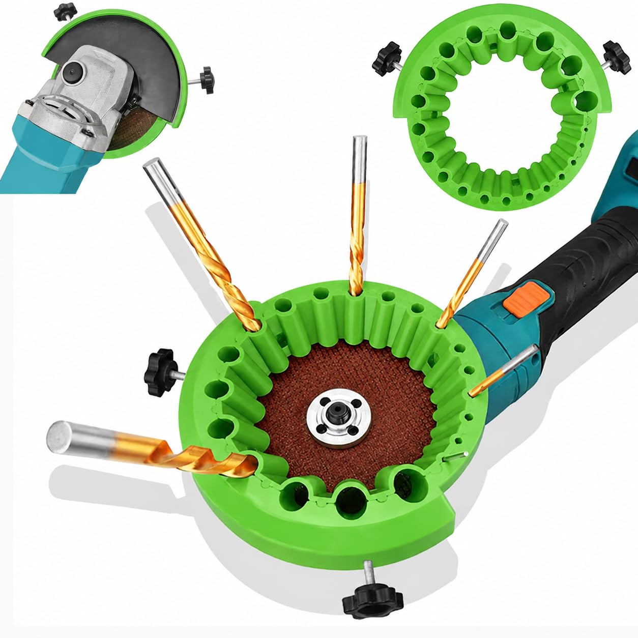 Afilador de brocas para amoladora angular, accesorio de afilado de brocas de 2 a 13 mm para amoladoras de 125 mm, herramienta de molienda portátil para brocas de metal, madera y mampostería, verde