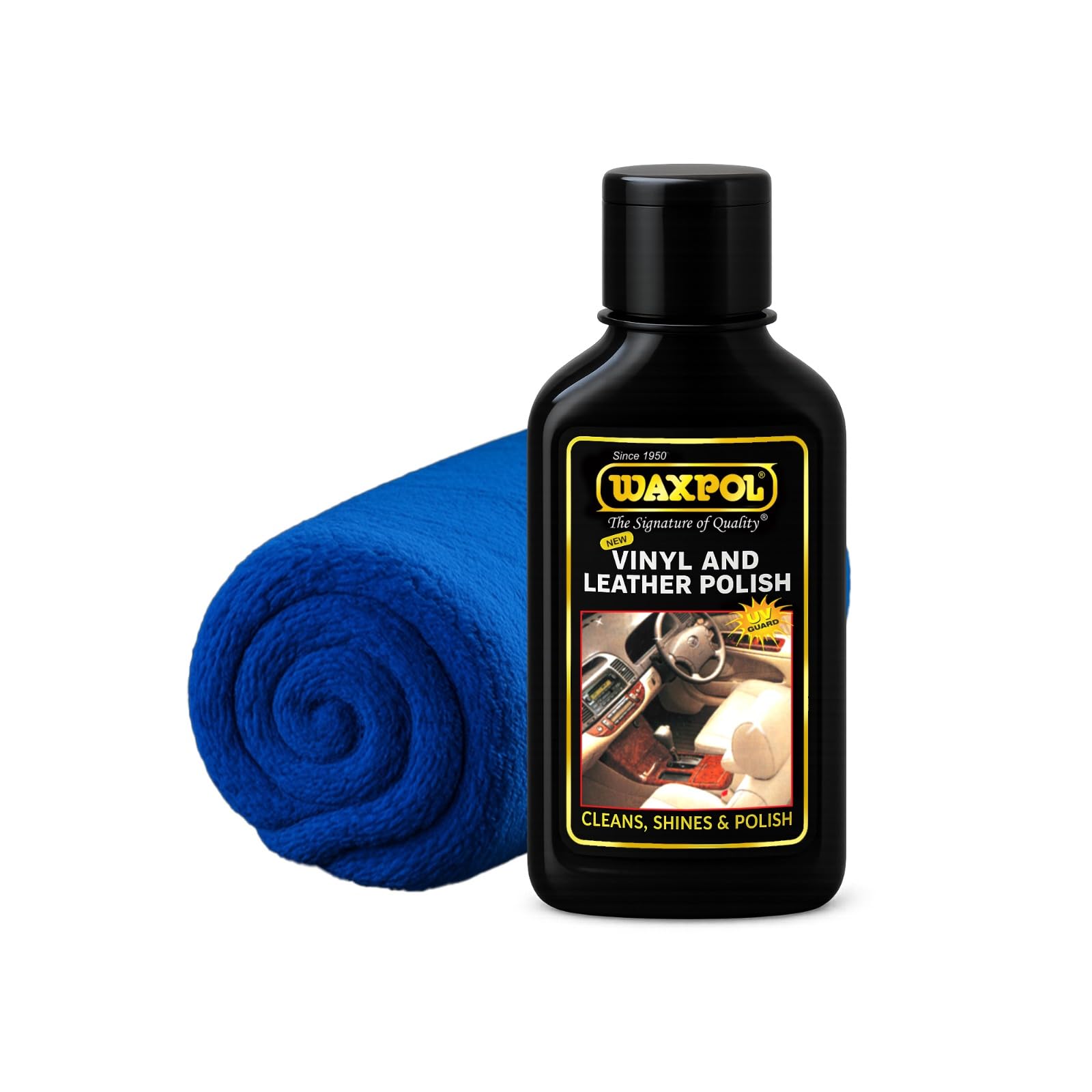 Vinyl & Leather High Shine Polish 100ml with Microfiber Cloth For Cleans & Protects Car & Bike Seats, Dashboard, Leather Jacket, Handbag, Wallet & Belt