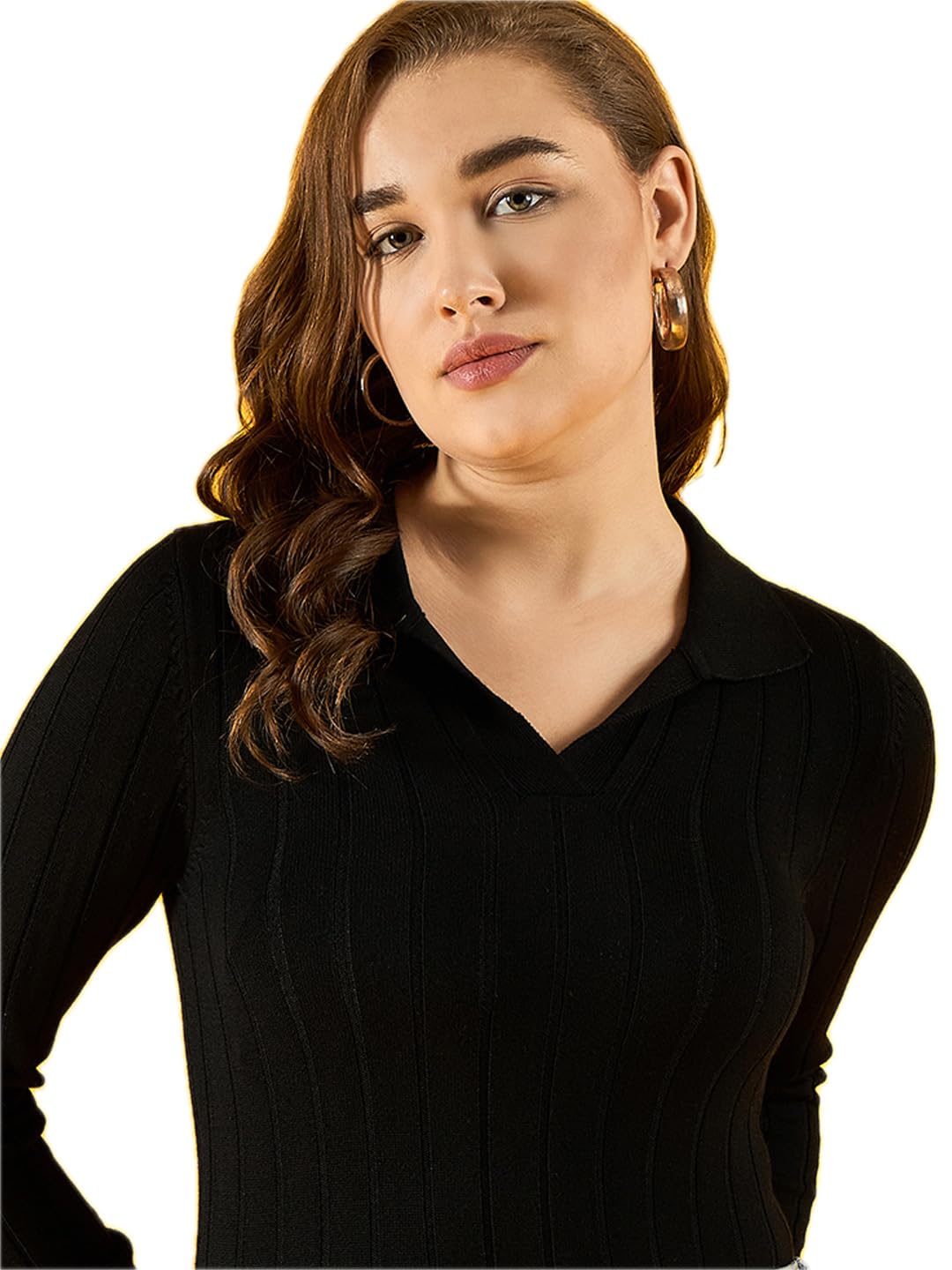 98 Degree Women Pure Cotton Collar Neck Sweater Has A Full Sleeve & Straight Hem-RLG1154-BLACK-image-46