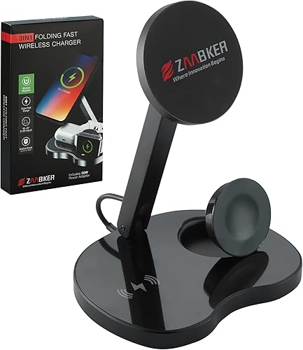 ZAABKER Cargador magnético inalámbrico 3 en 1 para modelos 12 y superiores de la serie iPhone con adaptador de corriente de 20 W, repuesto de carga