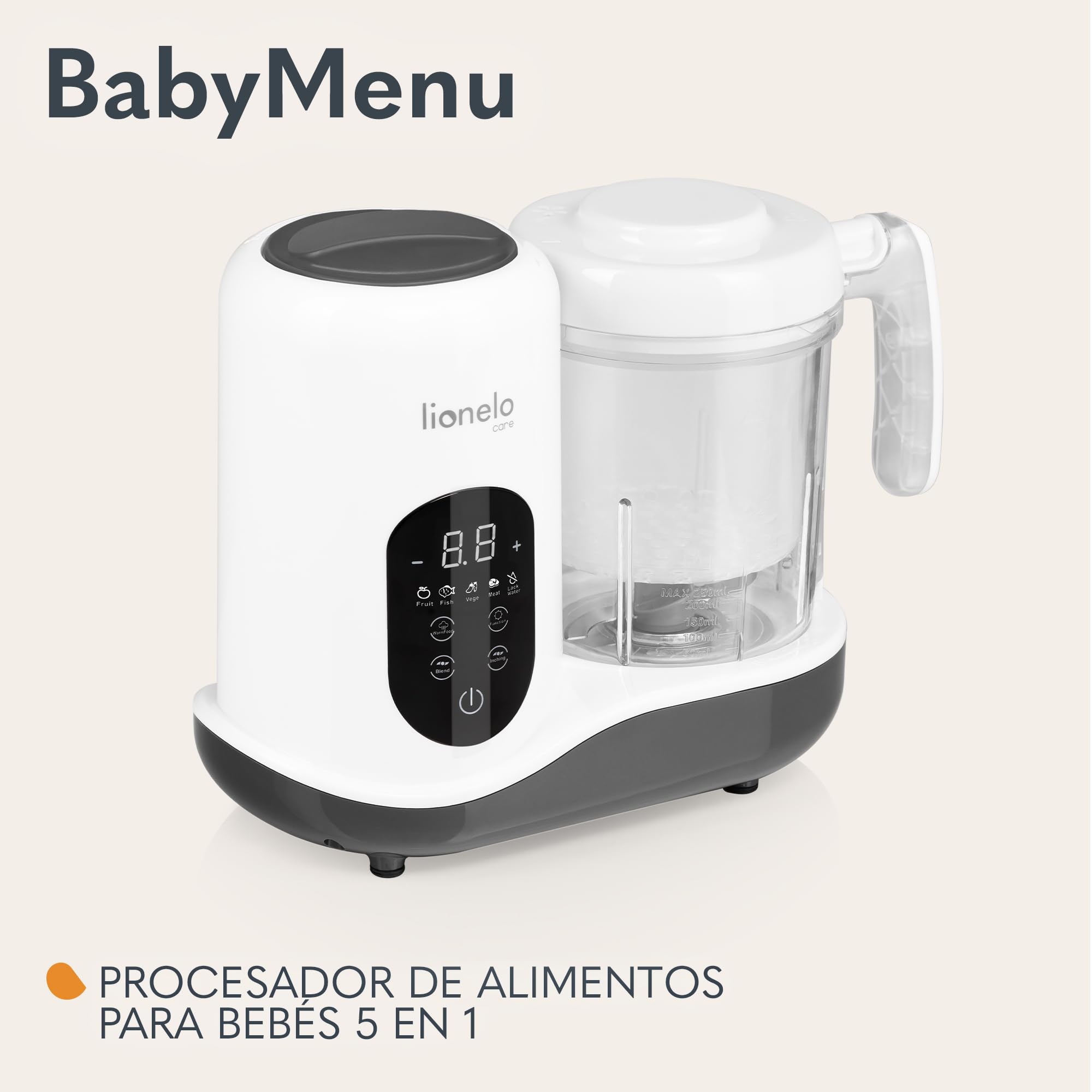 LIONELO BABYMENU Procesador de Alimentos para Bebés Multifuncional 300 4 Programas Cocer al Vapor, Batir Calentar Descongelar, Recetas Online