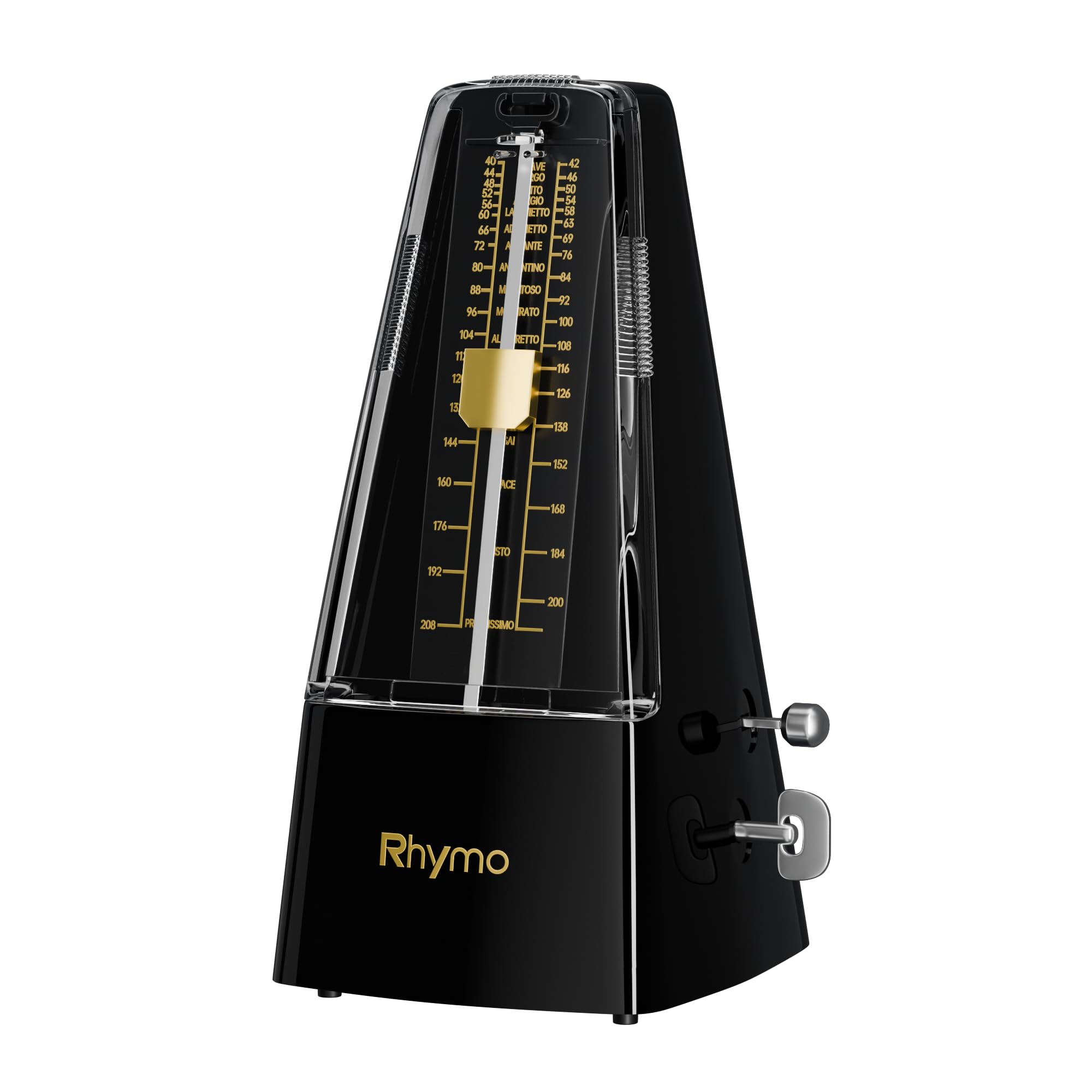 Rhymo Mechanical Metronome for Piano Guitar & Drums, 40-208 BPM with 4 Beat Modes, Classic Wind-Up Design