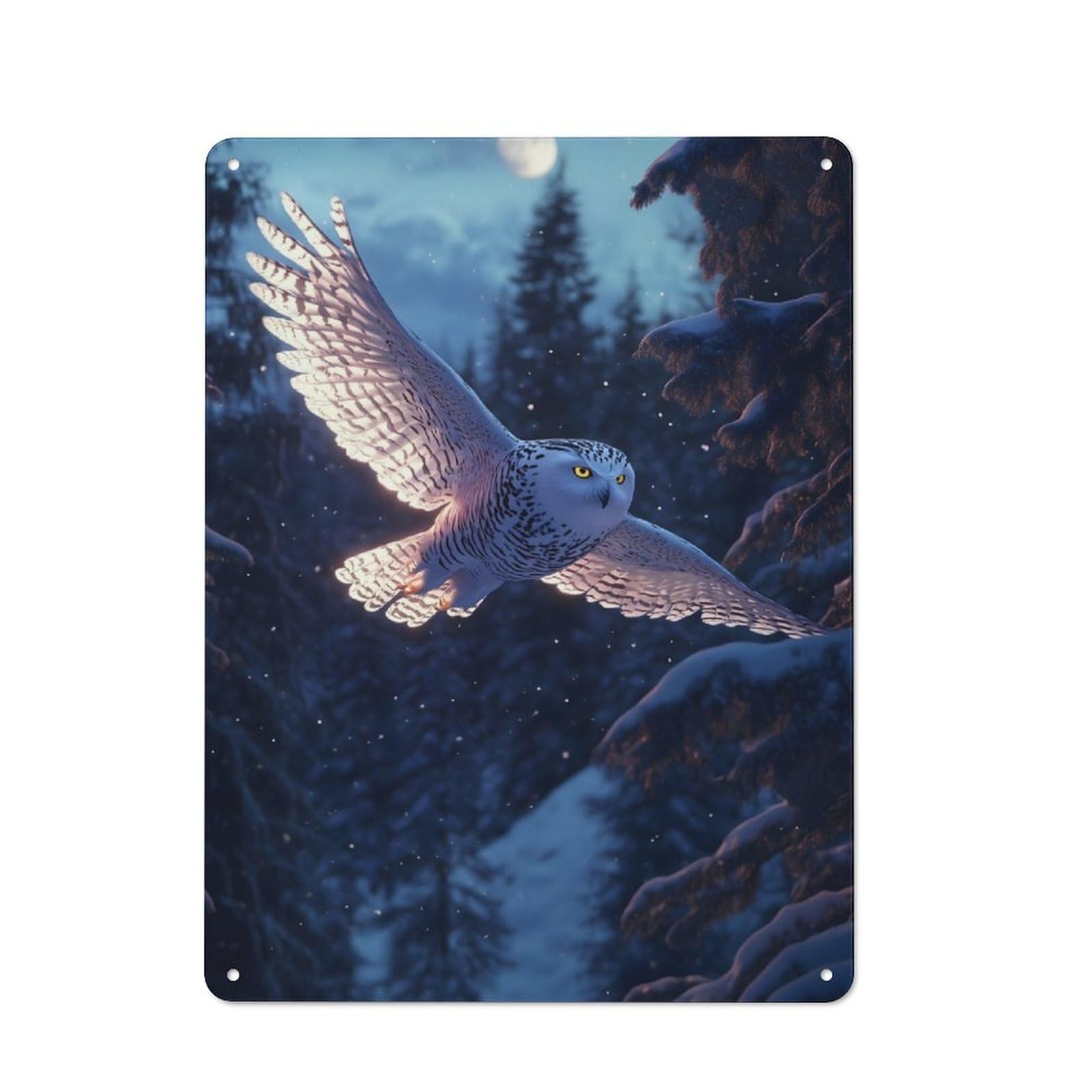 Junmoney Snowy Owl In Flight Cottage Style Country Metal Sign 40X30cm, Farmhouse Wall Decor For Farmhouse Kitchen, Pantry Or Dining Area