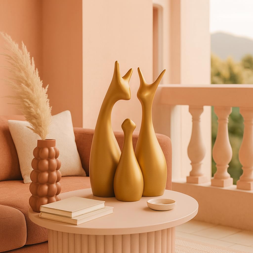 LADROX Muted Metallic Matte Gold Home Decor Lucky Deer Family Ceramic Figurine | Launched for The First time in India - (Set of 3, Gold) 3