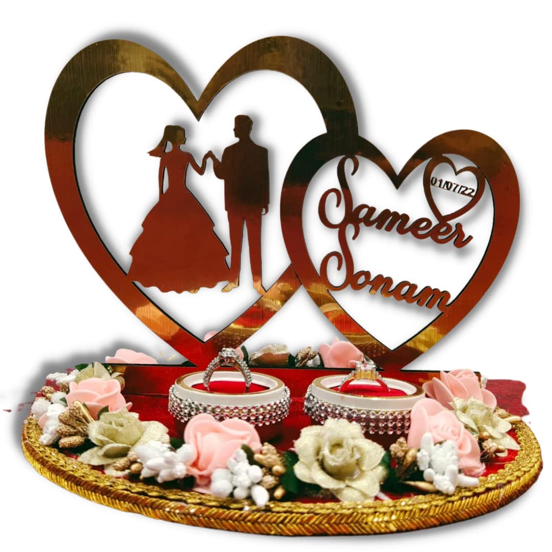 Unique Palette Personalized Engagement Wedding Ring Platter | Wedding Ring Platter | Marriage Décor | Engagement Tray (Style-1)