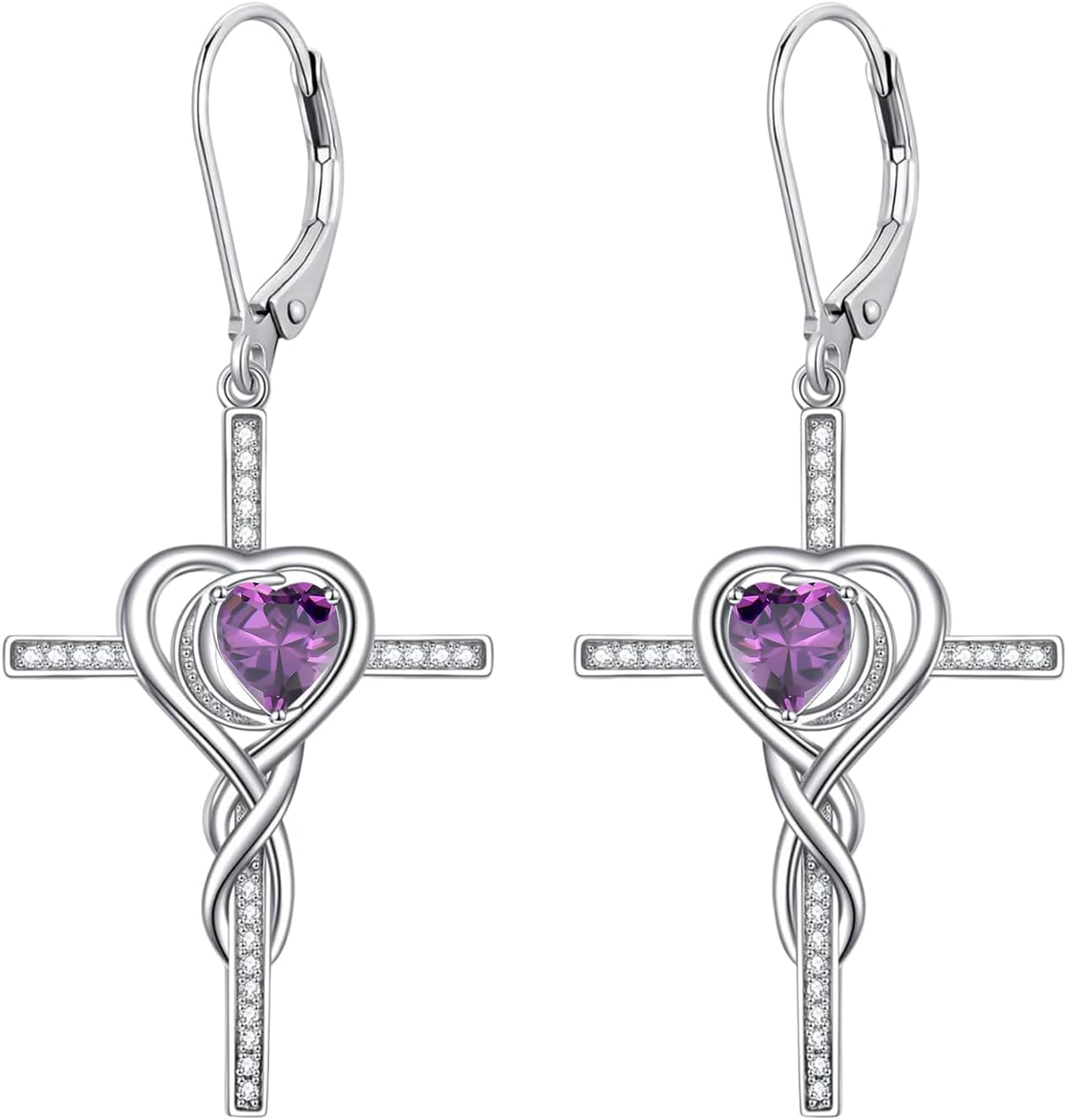 TOUPOP Birthstone Cross Earrings 925 Sterling Silver Heart Cross Drop Earrings Love Infinity Jewelry Birthday Gifts for Women Wife Mom