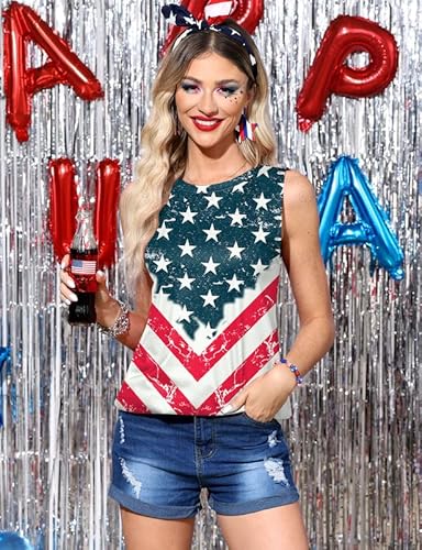 Spadehill July 4Th Women Summer Patriotic Tank Tops Casual Patriotic Loose Sleeveless Tunic American Flag L #TOP2