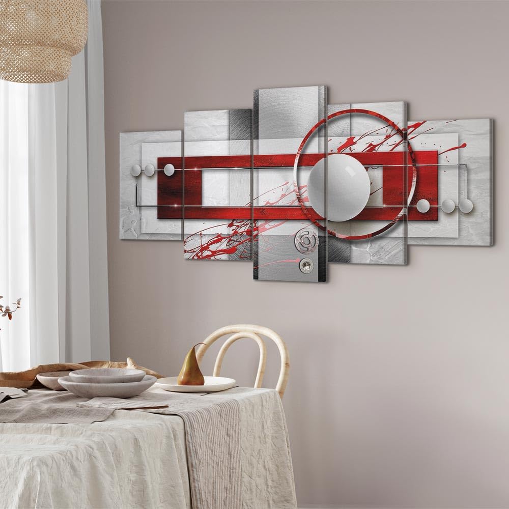 Cuadros B&D XXL - Cuadro en Lienzo Abstracto 200x100 cm 5 Piezas - Impresión en Material Tejido no Tejido Cuadros Decoracion Salon Modernos lienzos - geométrico Rojo Arte a-A-0140-b-n