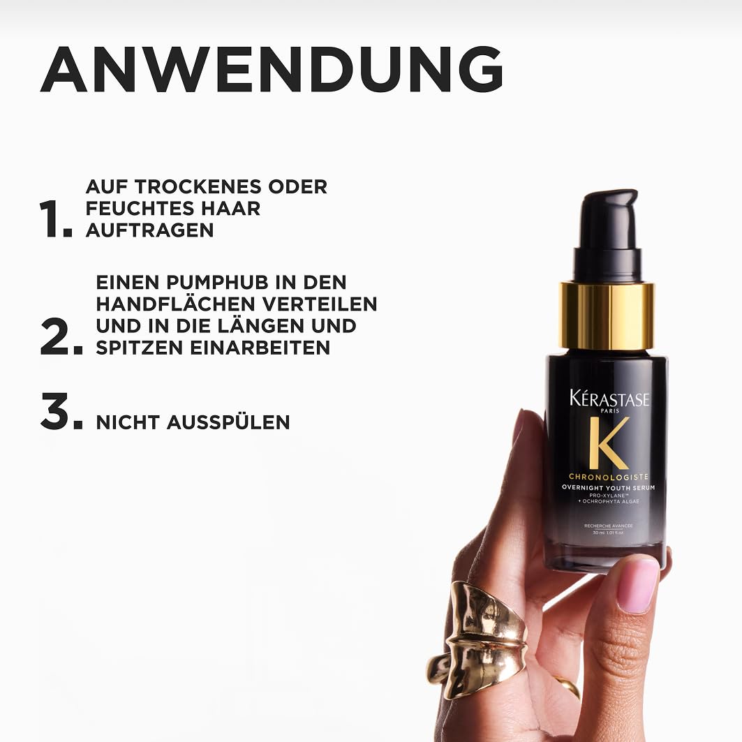 Kérastase Chronologiste Overnight Youth Serum, Anti-Aging Nachtpflege mit Pro-Xylane & Ochrophyta-Algen, gegen Frizz & Glanzlosigkeit, für geschmeidiges Haar, 90 ml