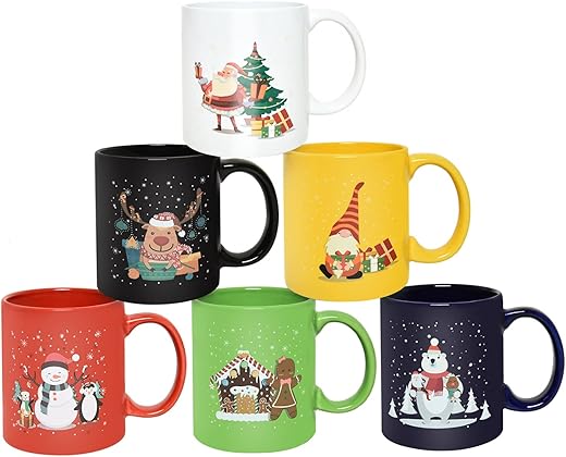 Christmas Mugs Set of 6 Multicolor Christmas Coffee Mugs