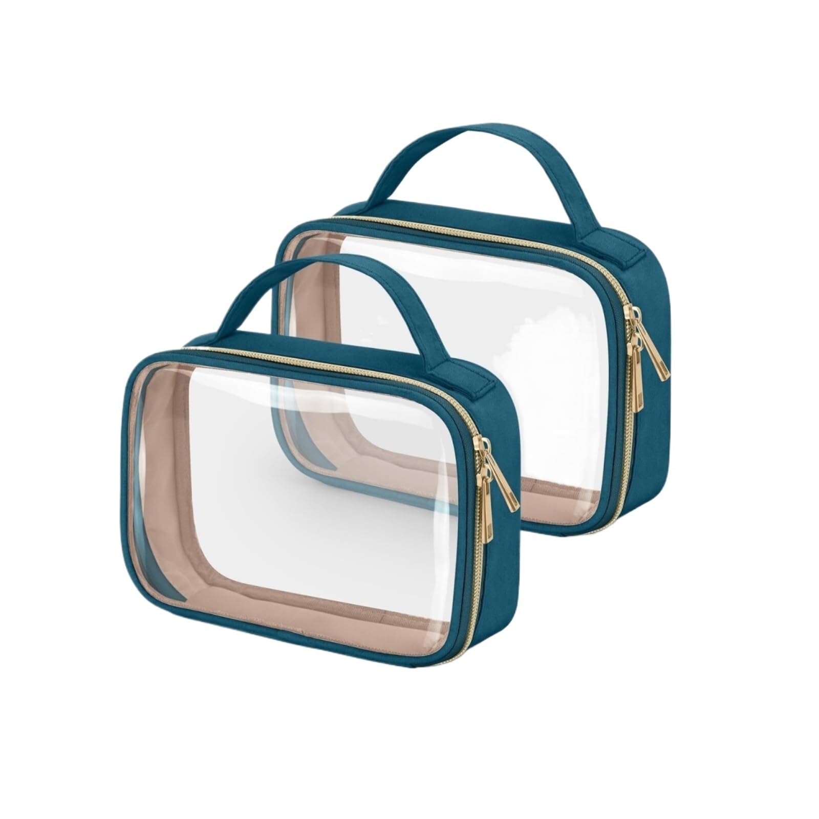 Porta Trucchi Pochette Trucchi Borsa Da Toilette Borsa Cosmetica Trasparente Con Manico Borsa Da Toilette Trasparente Trousse Trucchi Donna(Blue,20cm-2)