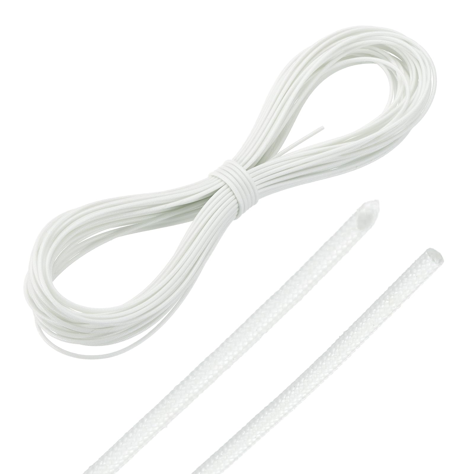 sourcing map 49ft Braided Cable Sleeve, 1mm / 1/32" ID 200C High Temperature 1500V Fiberglass Wire Insulation Cord Protector Organizer Wires Management for Motor Engine Fuel Line, White