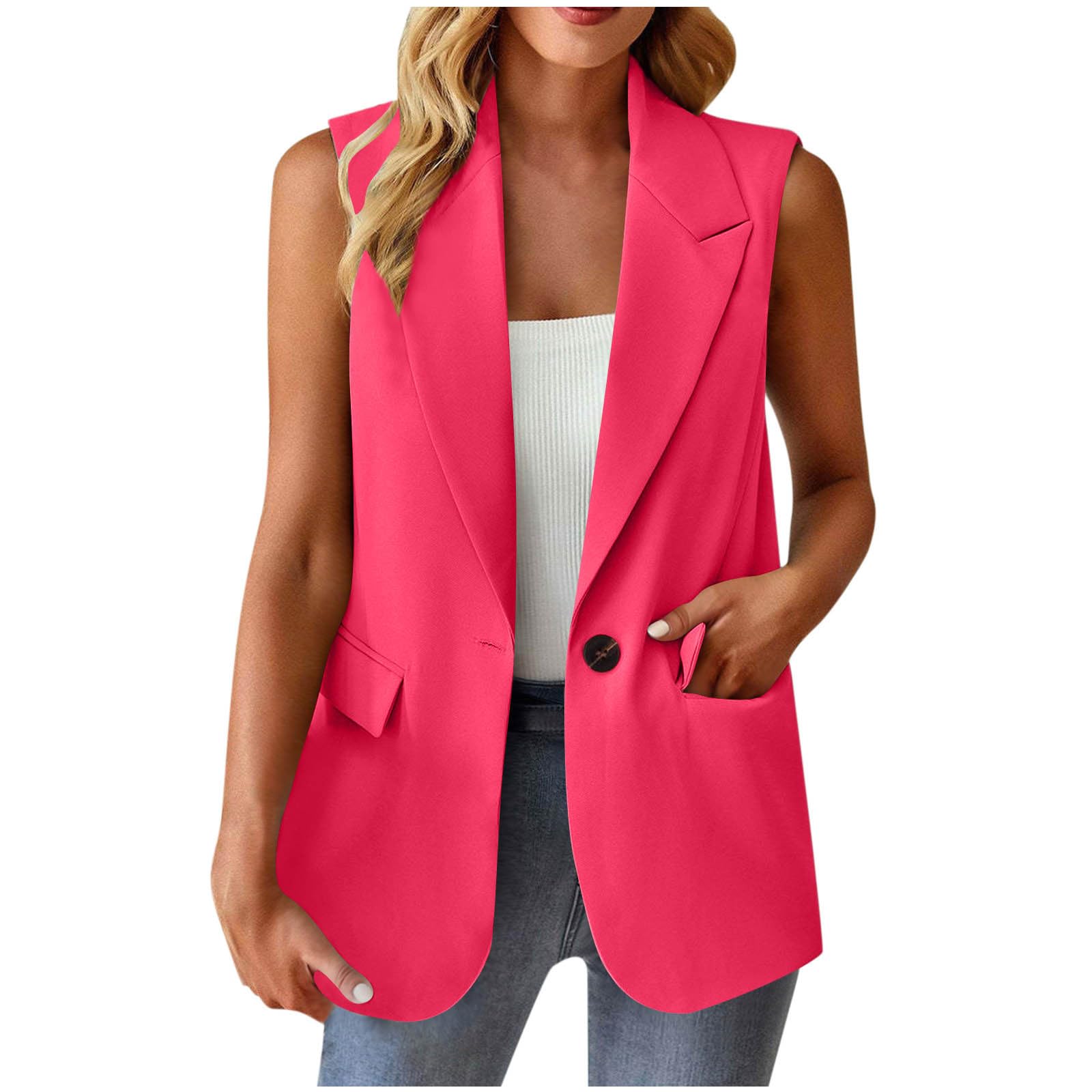 Women's Summer Plus Size Sleeveless Blazer Vest Lightweight Business Jackets Fashion Casual Work Office Tops with Pocket