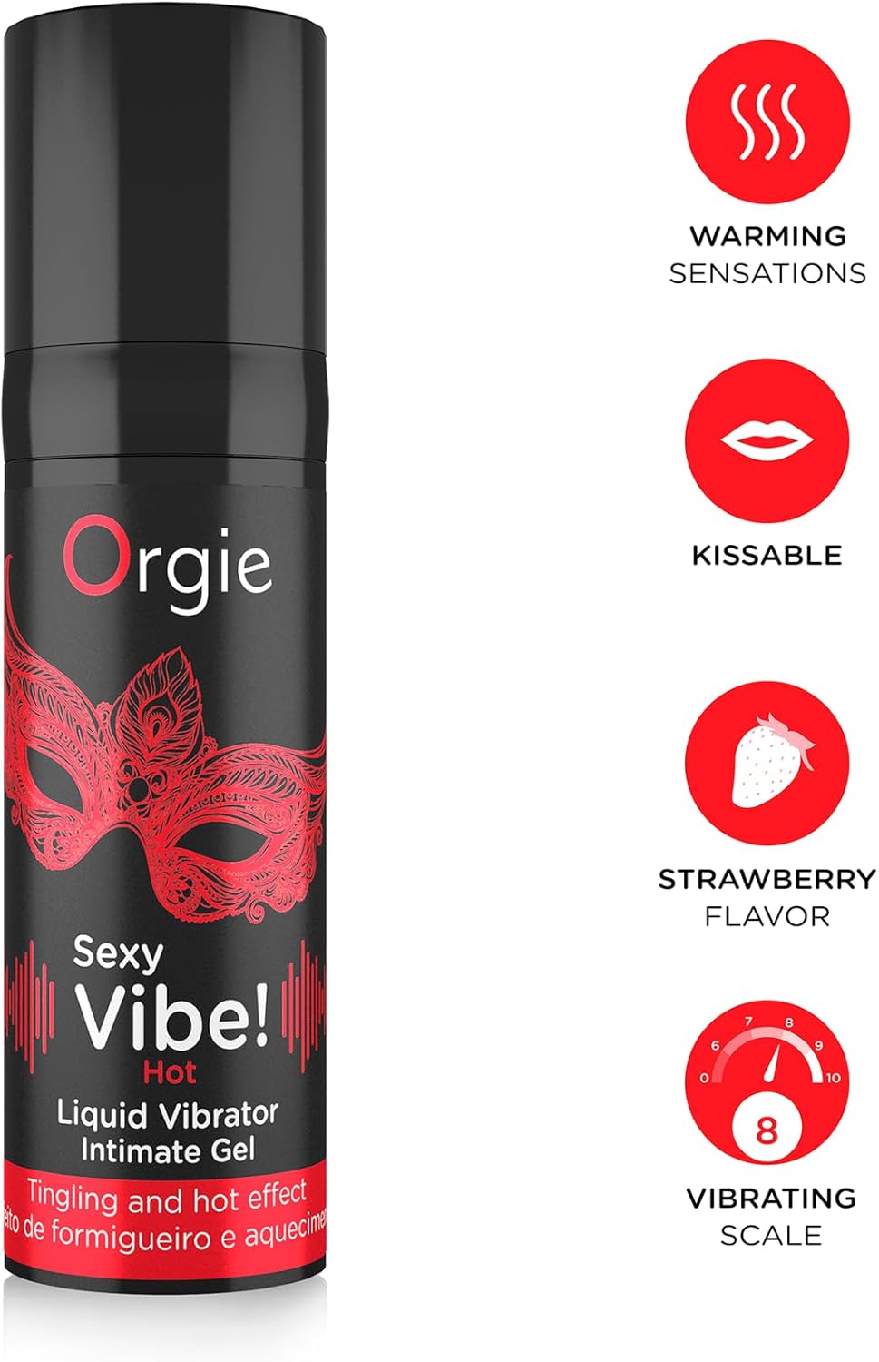Orgie Sexy Vibe Hot Kissable Arousal Gel – Tingling & Warming Effect with Strawberry Flavor – 0.5 fl oz (15 ml)