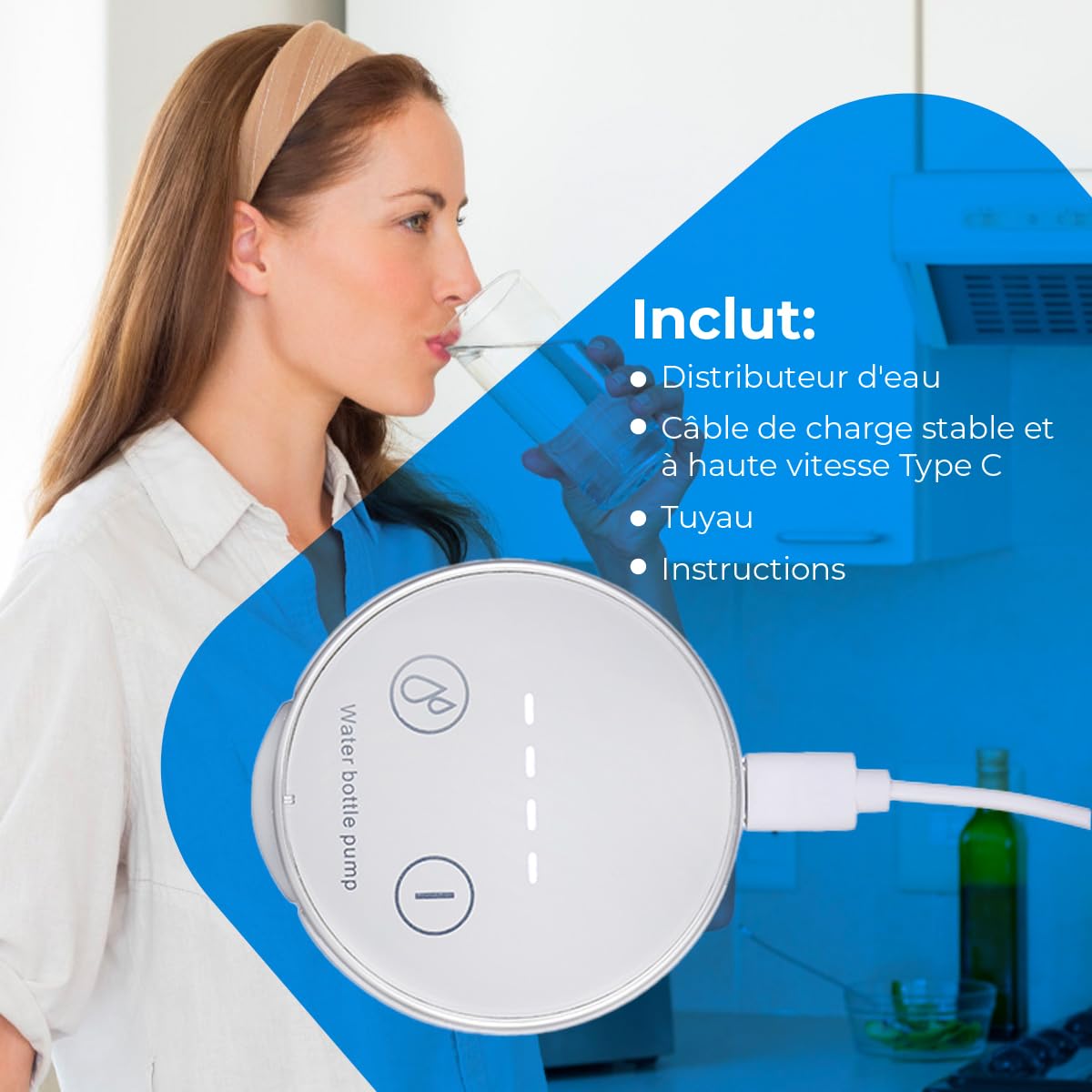 NK Distributeur d'eau avec affichage LED - Automatique, 4 volumes de distribution 200/600/800ml/continu, 1200mAh, commande tactile, bouteilles et carafes de 1,5, 10L, 11,3L, 15L, 18,9L - Couleur Blanc
