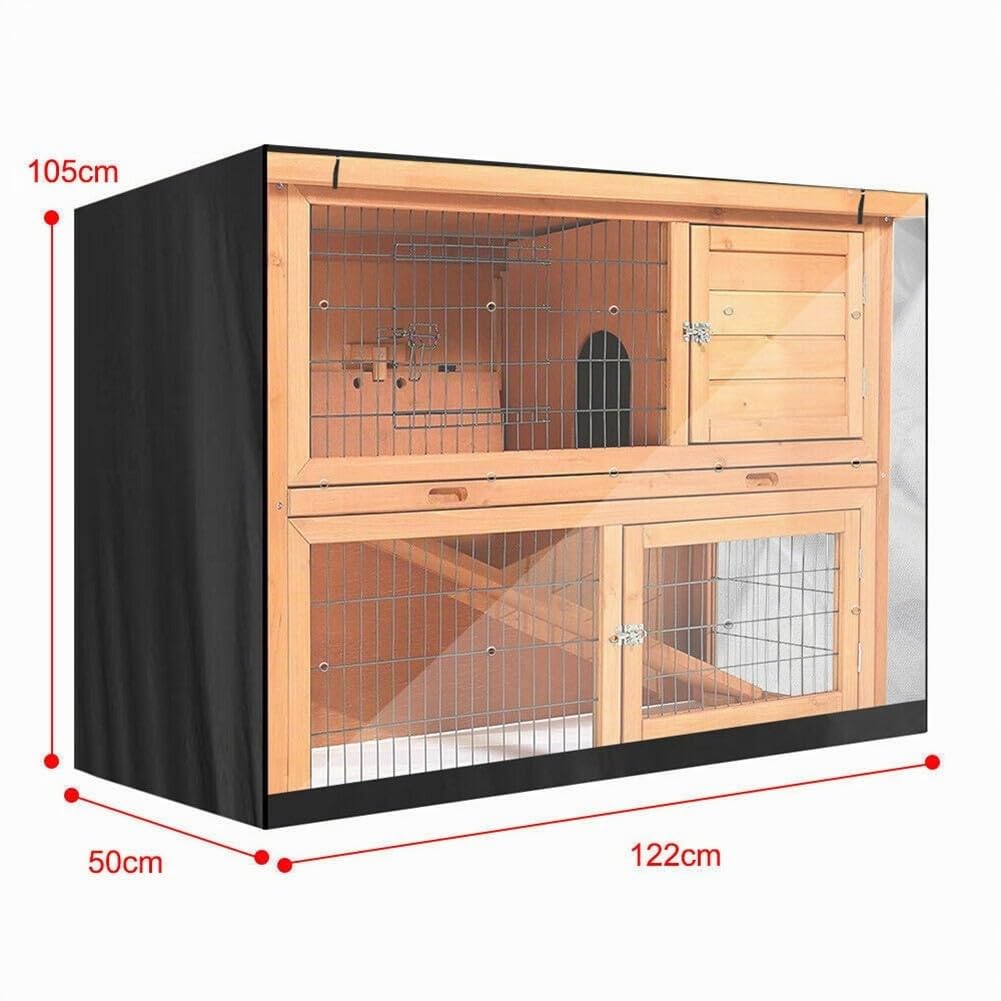 Funda Protectora para Jaula de Conejos Doble Altura, Transpirable con Ventilación y Cortina Frontal Transparente, Tela Oxford 210D, 122 x 50 x 105 cm