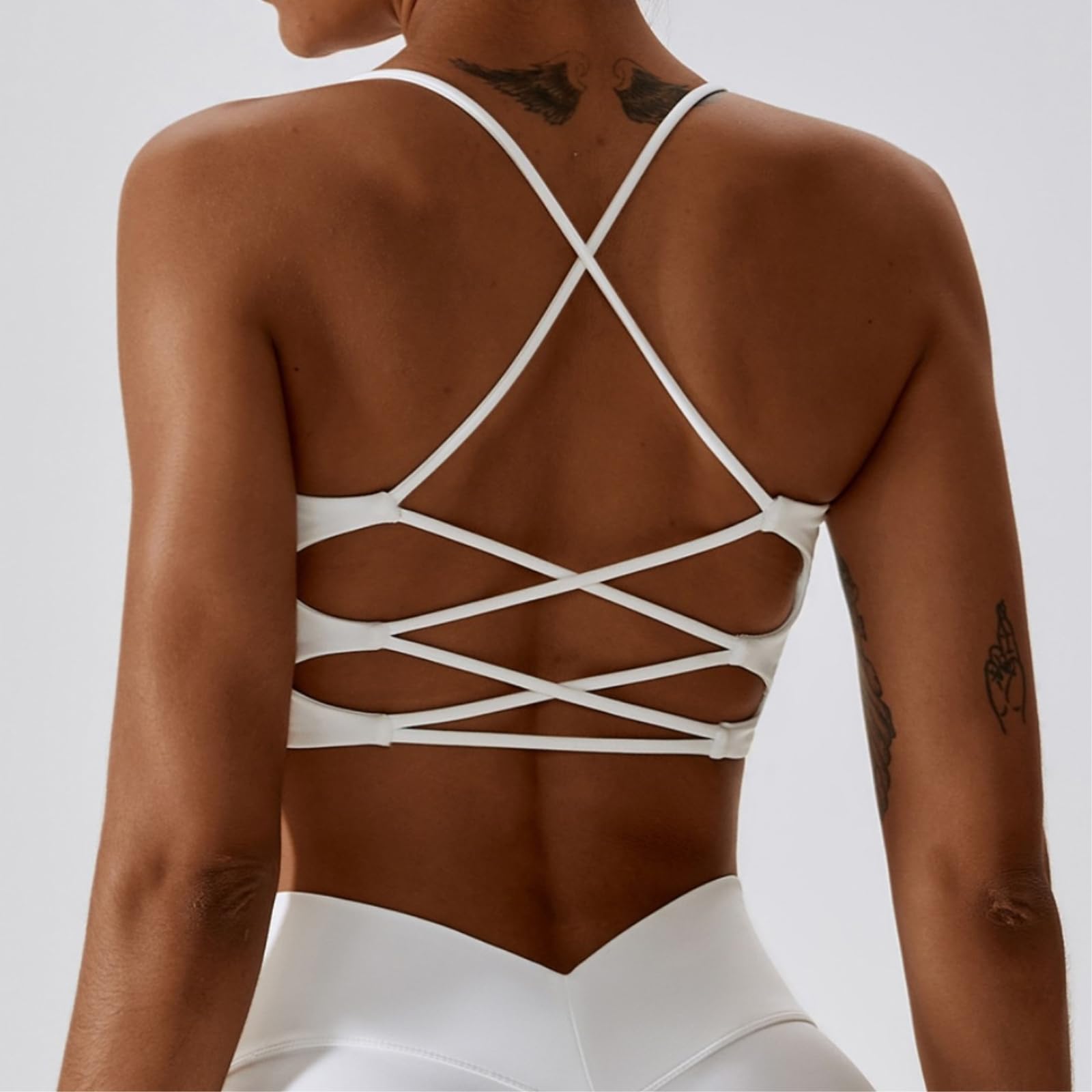 CHENSHI Sujetador Deportivo Mujer Mujeres Fitness Sport Bra Top Gym Yoga Ropa Interior Atlética con Almohadilla De Pecho Cuello En U Correas Espagueti Belleza Cruzada-n-l