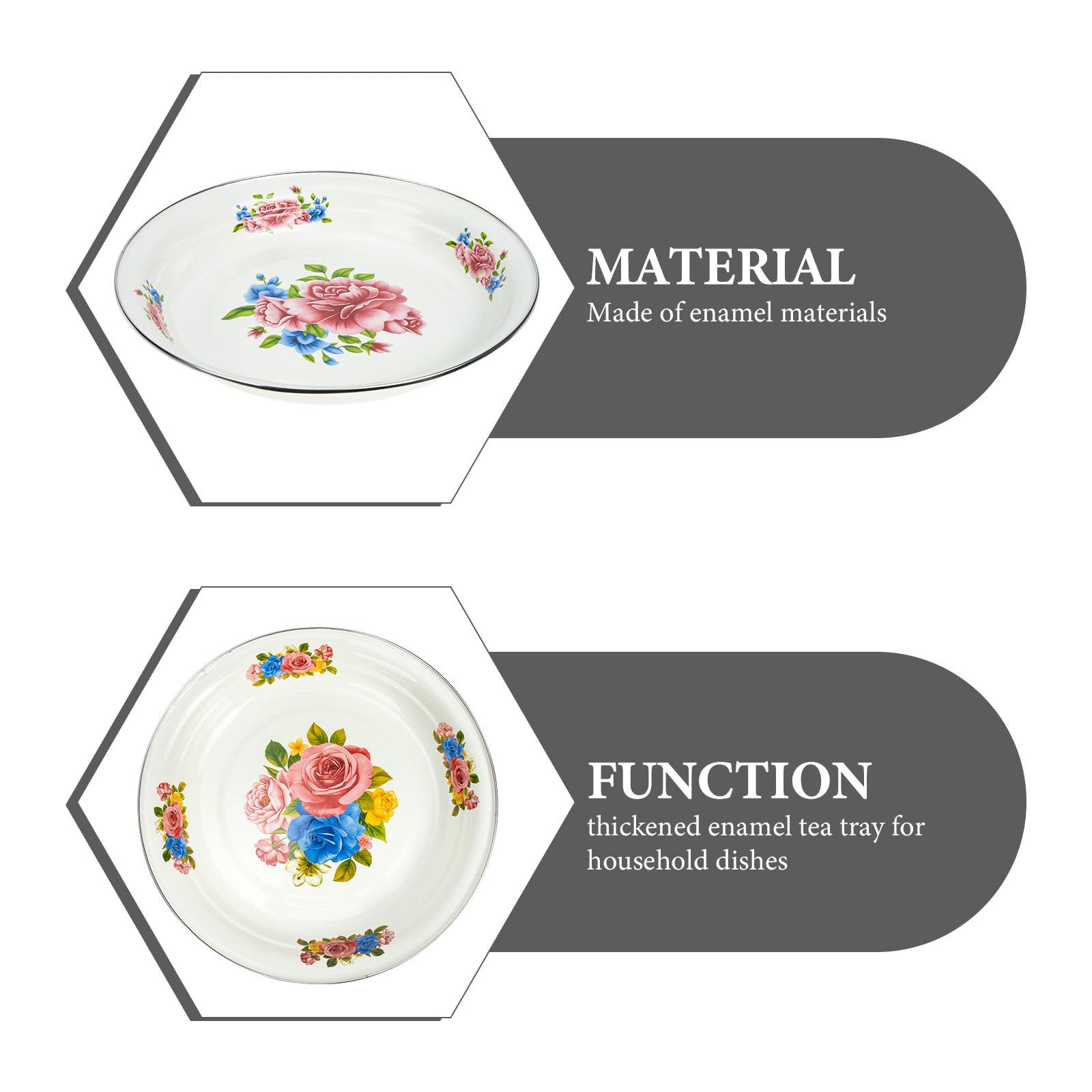 Juego de 2 Platos Esmaltados Gruesos Hogar y Restaurante, Platos Vintage Resistentes para Servir Snacks y Frutas Diseño Chino