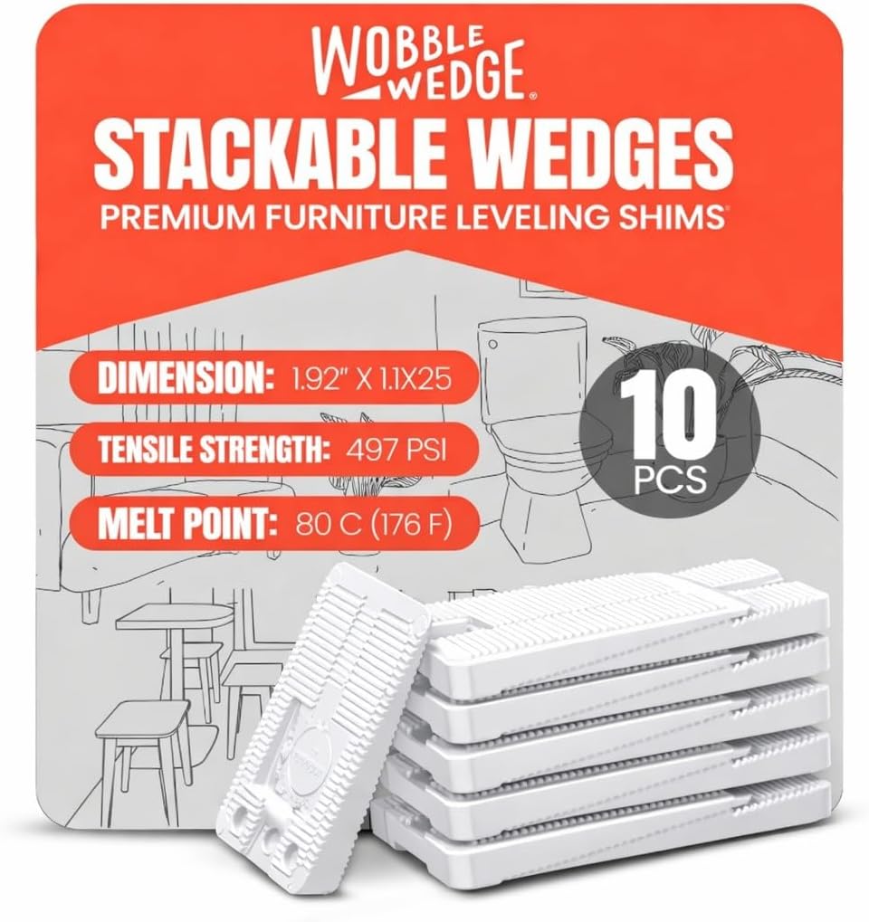 Wobble Wedge Flexible Plastic Shims, Leveling Wedges, White, 10-Pack