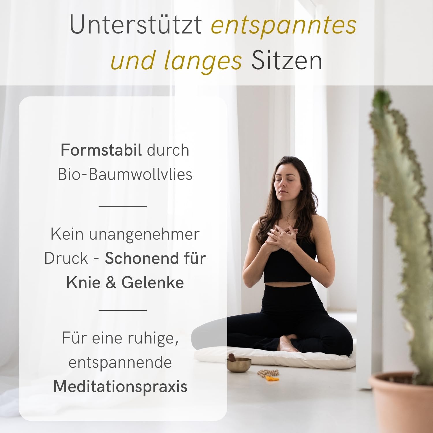 Lotuscrafts Meditationsmatte Zabuton Deluxe - Extra Dick - Meditationskissen Unterlage für entspannte Meditation - Waschbarer Bezug aus 100% Baumwolle - GOTS Zertifiziert
