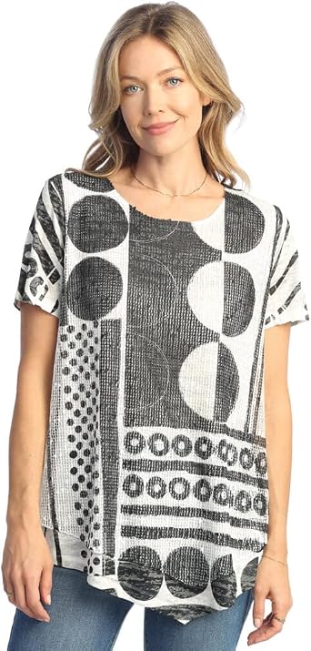 Jess & Jane Boucle Mesh Short Sleeve Asymmetric Top - BC7
